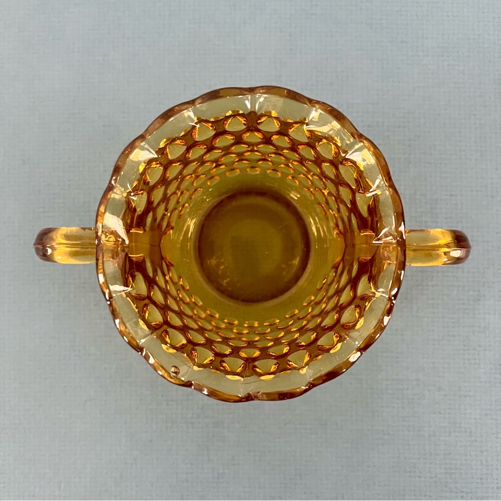Vintage Fenton Amber Hobnail Vase & Sugar Bowl - Picture 6 of 8